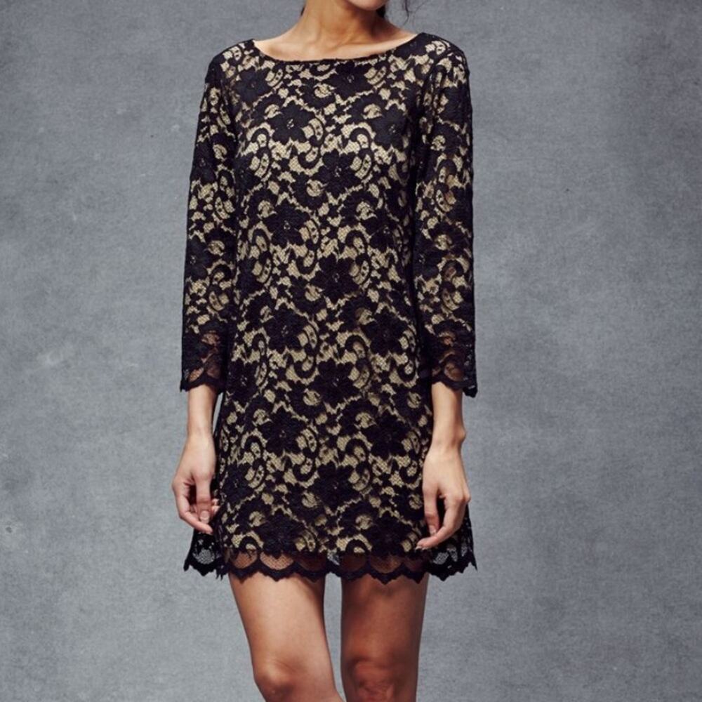 Michael Stars Black Scallop Lace 3/4 Sleeves Dress NWOT!